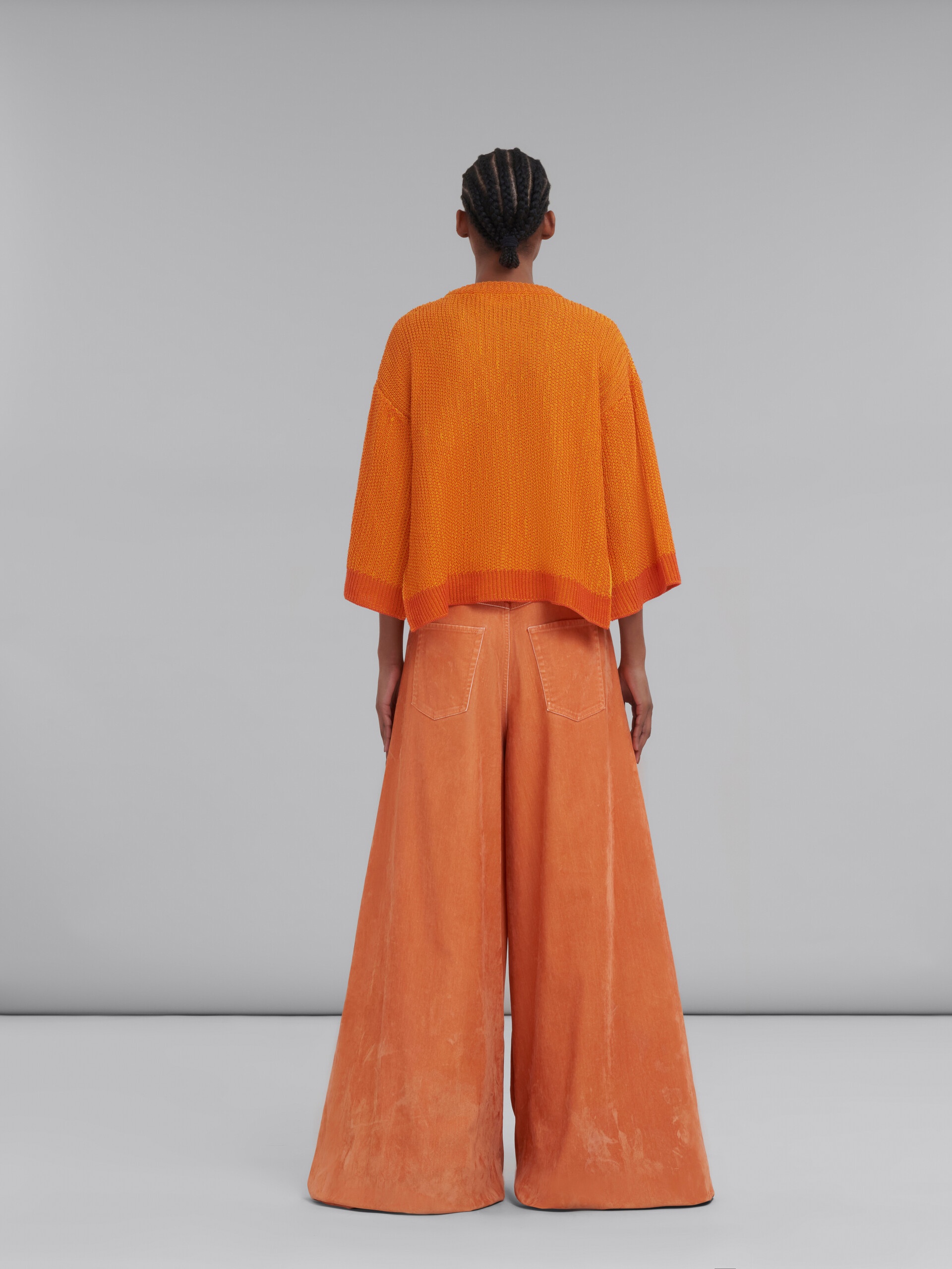 ORANGE FLOCKED DENIM ULTRA-WIDE-LEG TROUSERS - 3