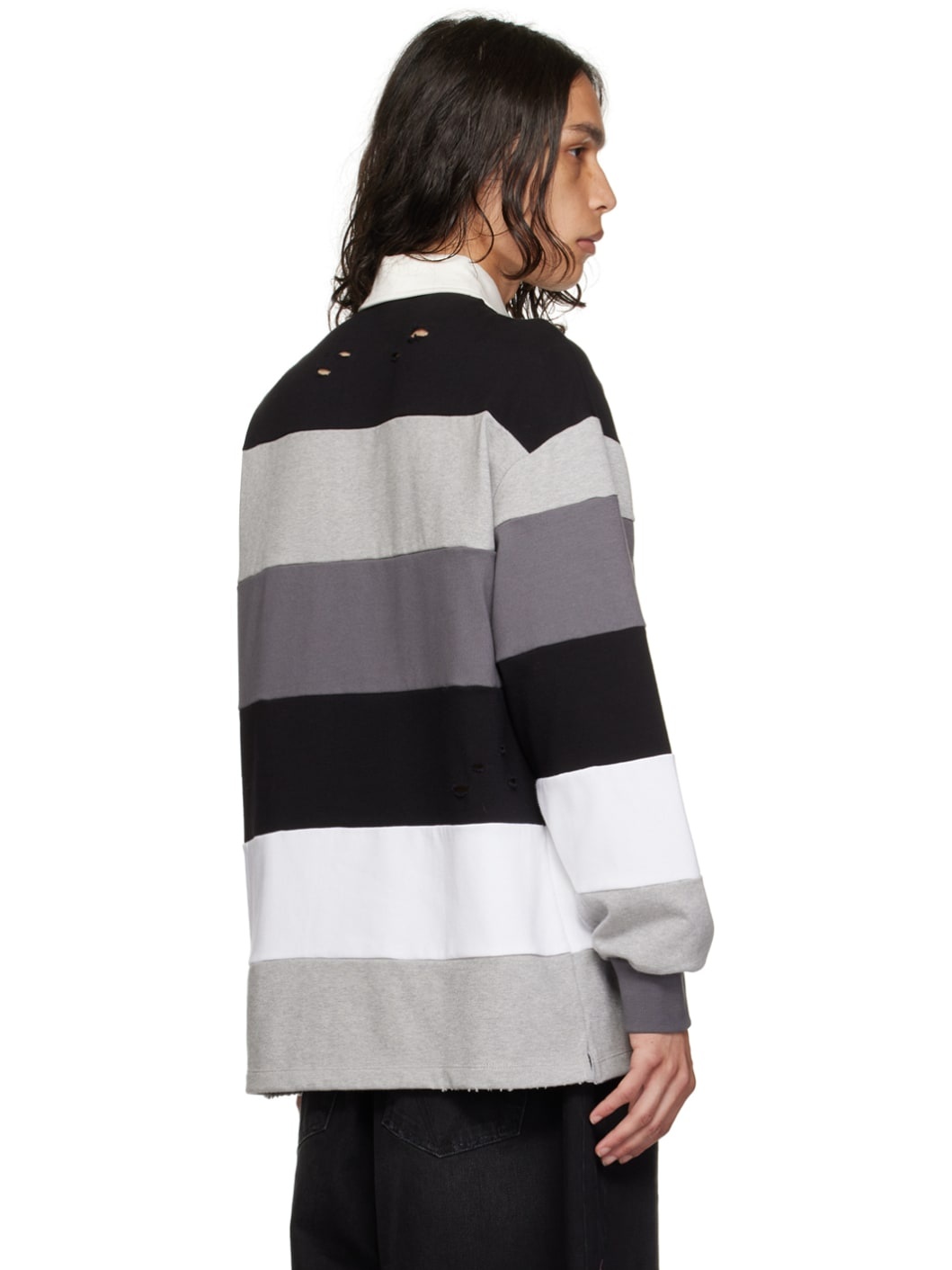 Gray Distressed Long Sleeve T-Shirt - 3
