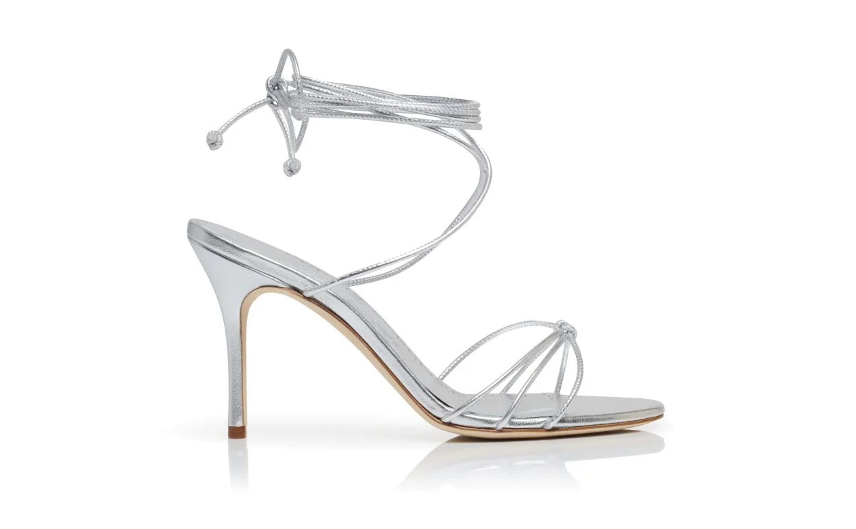 Silver Nappa Leather Ankle Strap Sandals - 1