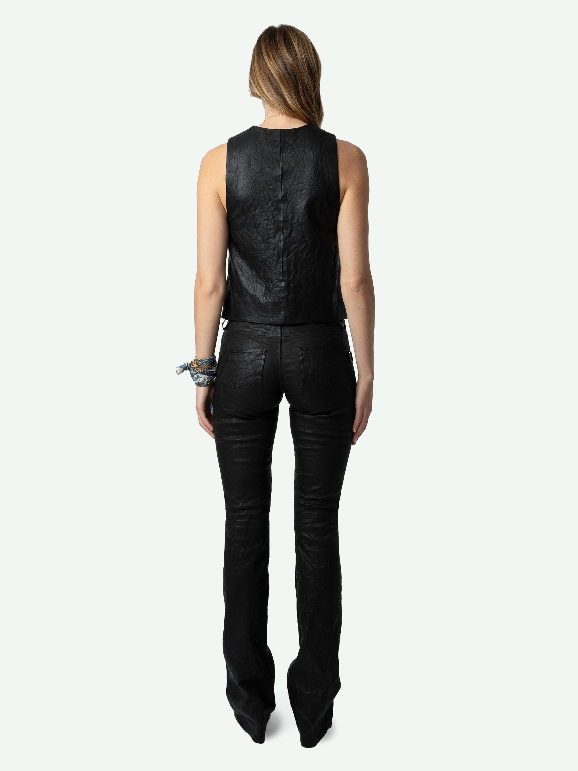 Emilie Crinkled Leather Waistcoat - 3