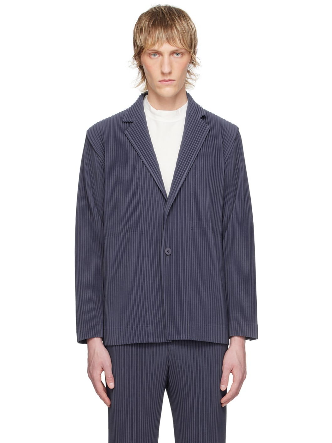 Navy Tailored Pleats 2 Blazer - 1