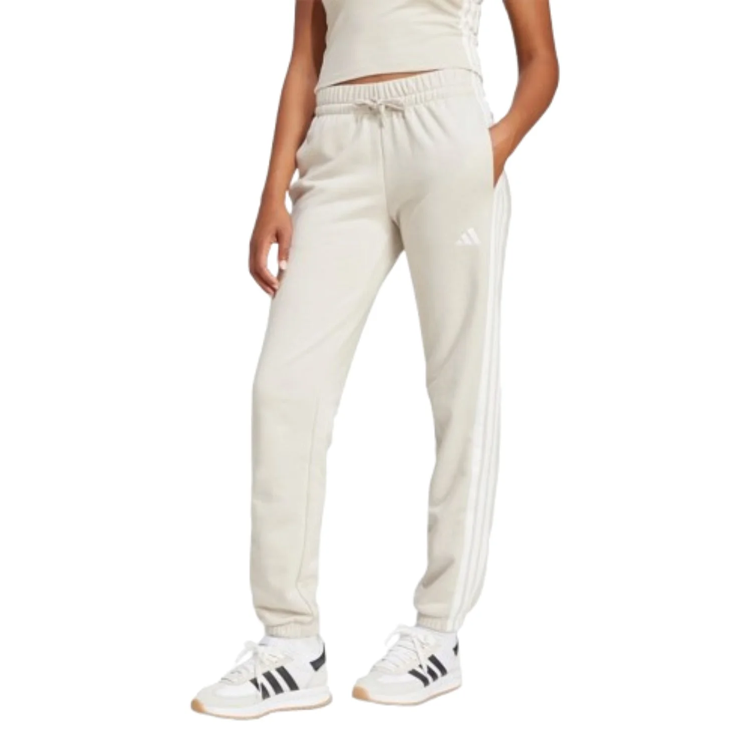 (WMNS) adidas Essentials 3-Stripes French Terry Cuff Pants 'White' JE0049 - 1