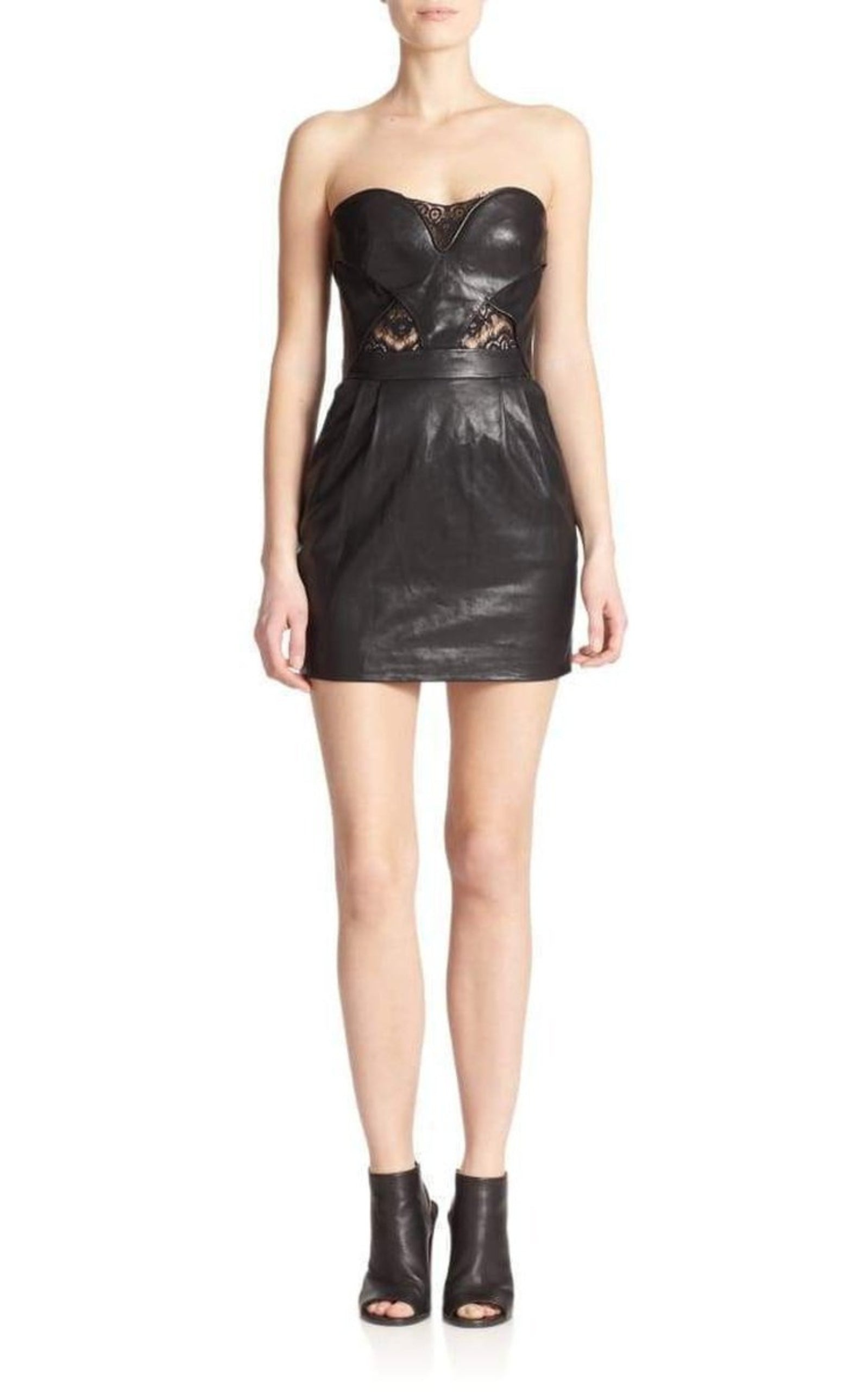 The Kooples - Black Leather Strapless Dress - 3