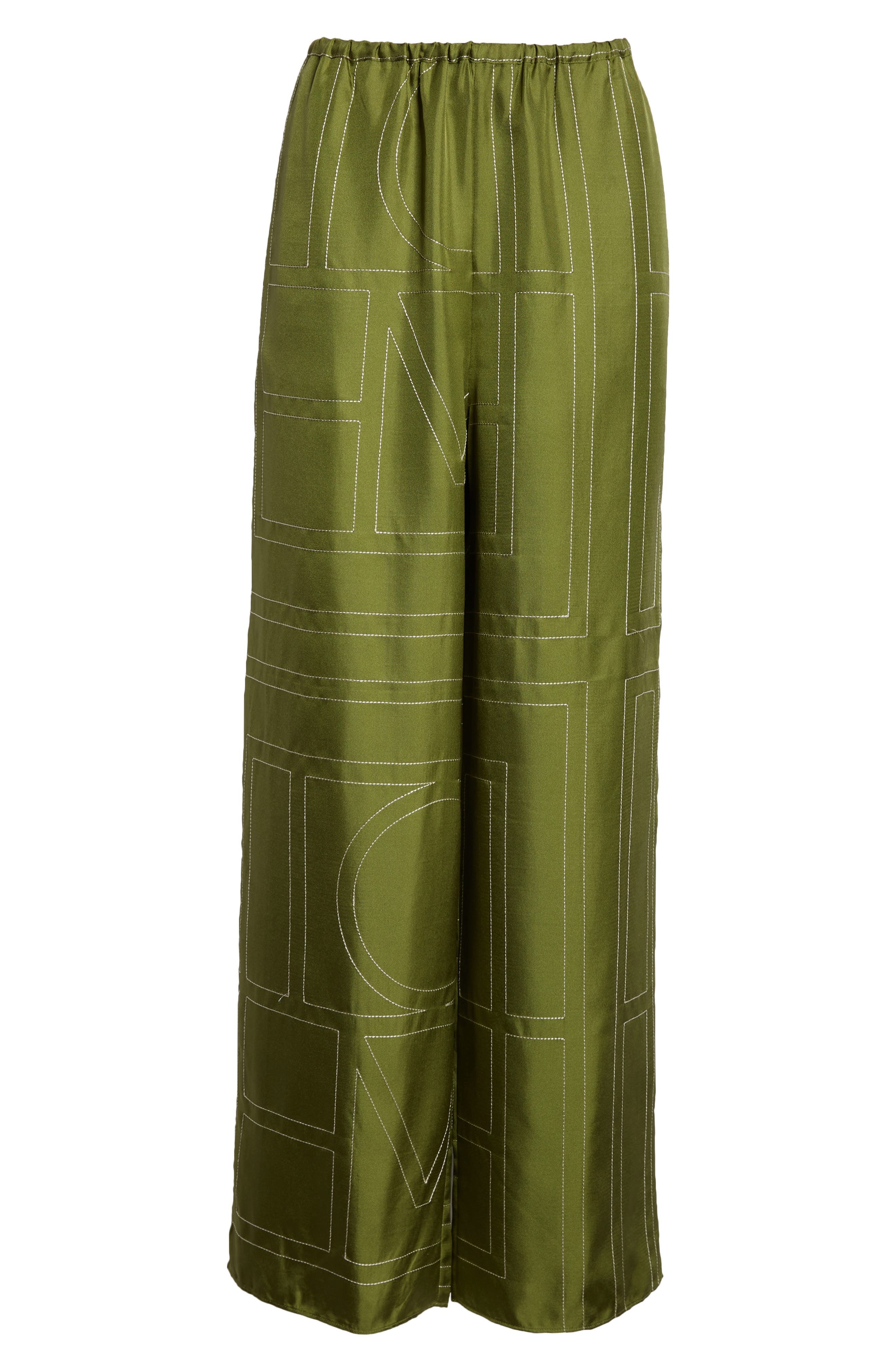 TOTEME Monogram Embroidered Silk Pants in Laurel at Nordstrom - 5