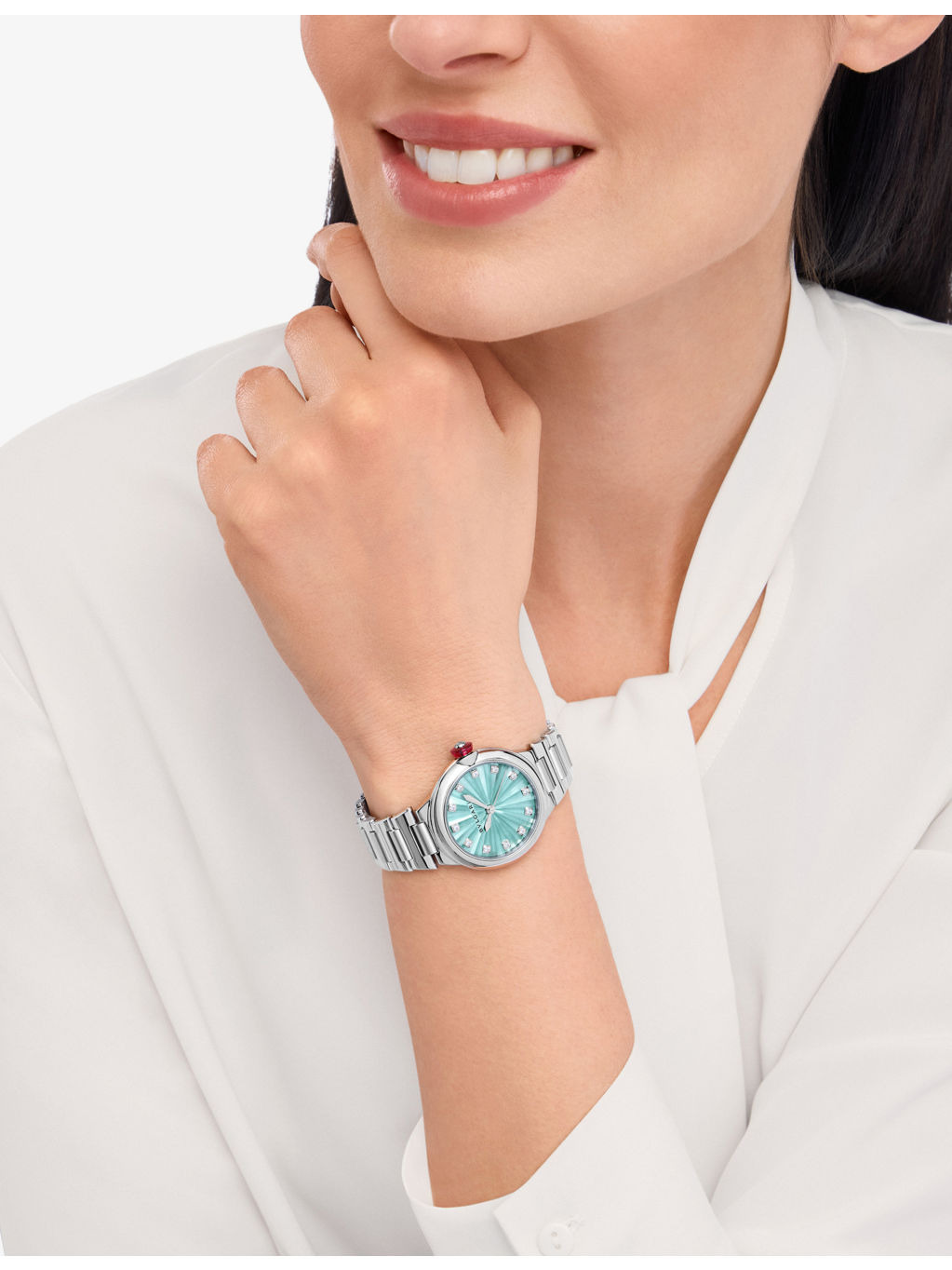 RE00007 Lvcea stainless-steel, 0.2200ct brilliant-cut diamond and mother-of-pearl automatic watch - 4