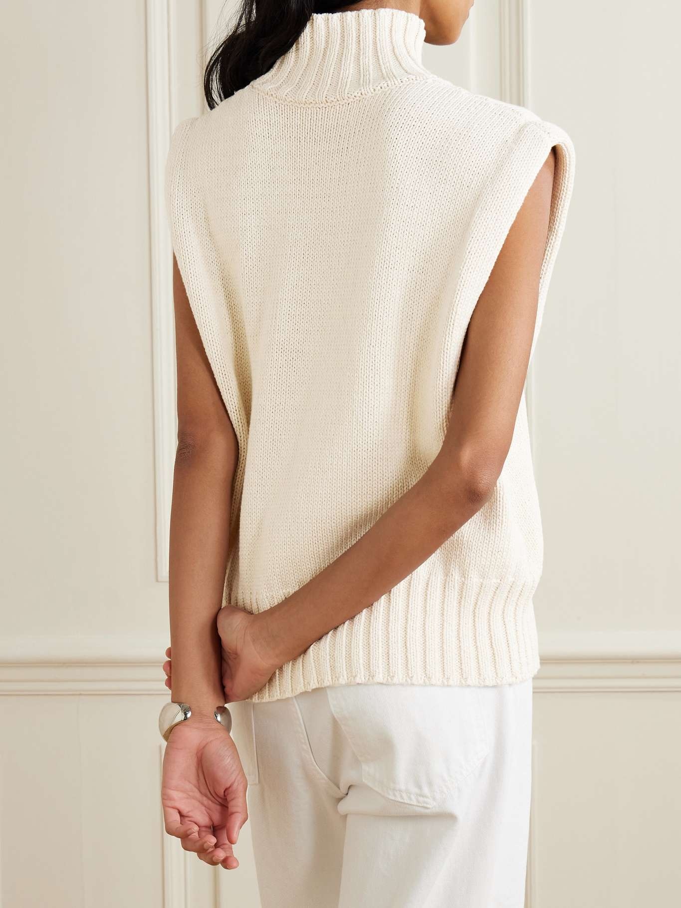 Wool and cashmere-blend turtleneck vest Cream - 3