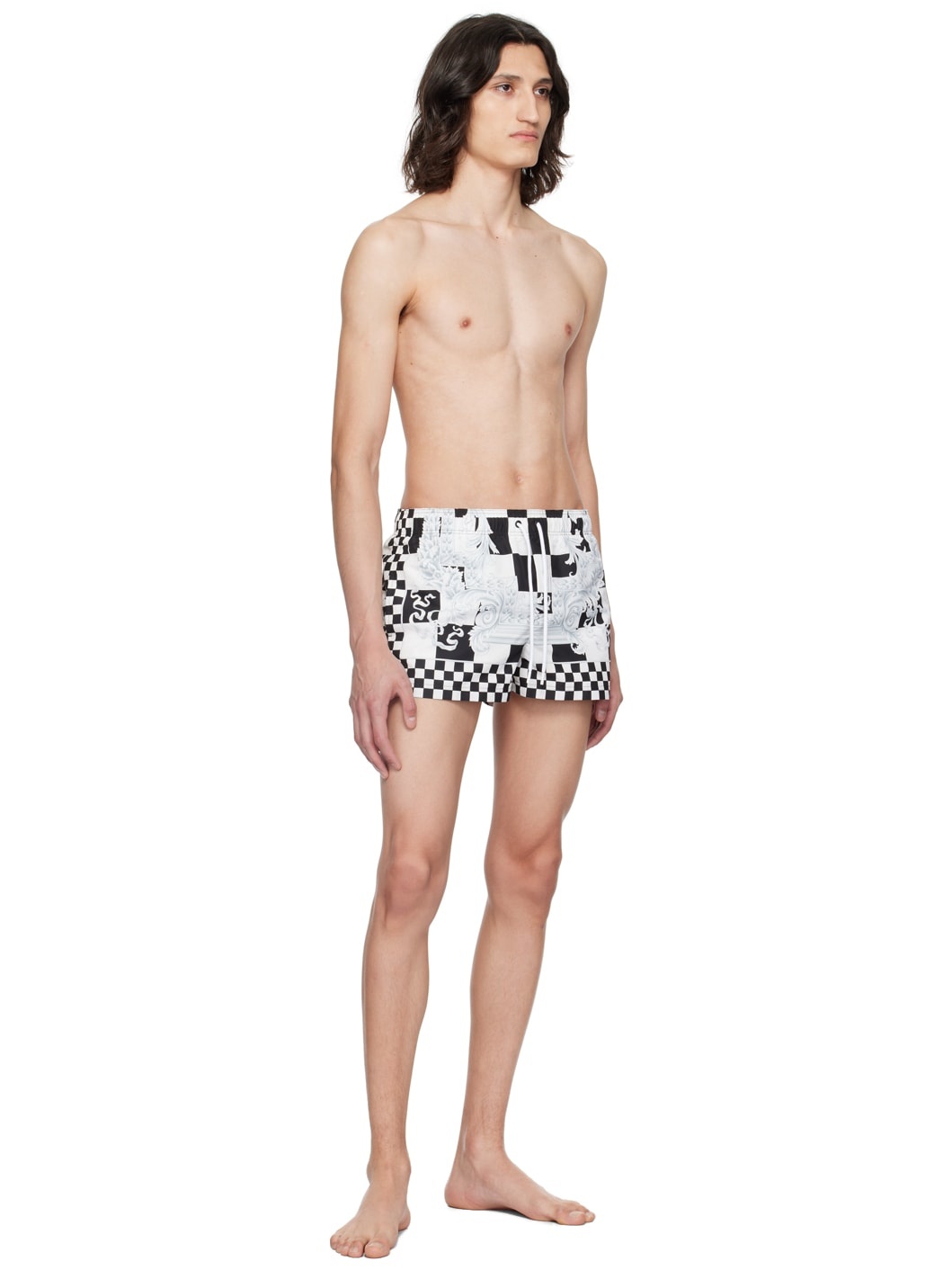 Black & White Medusa Contrasto Swim Shorts - 4