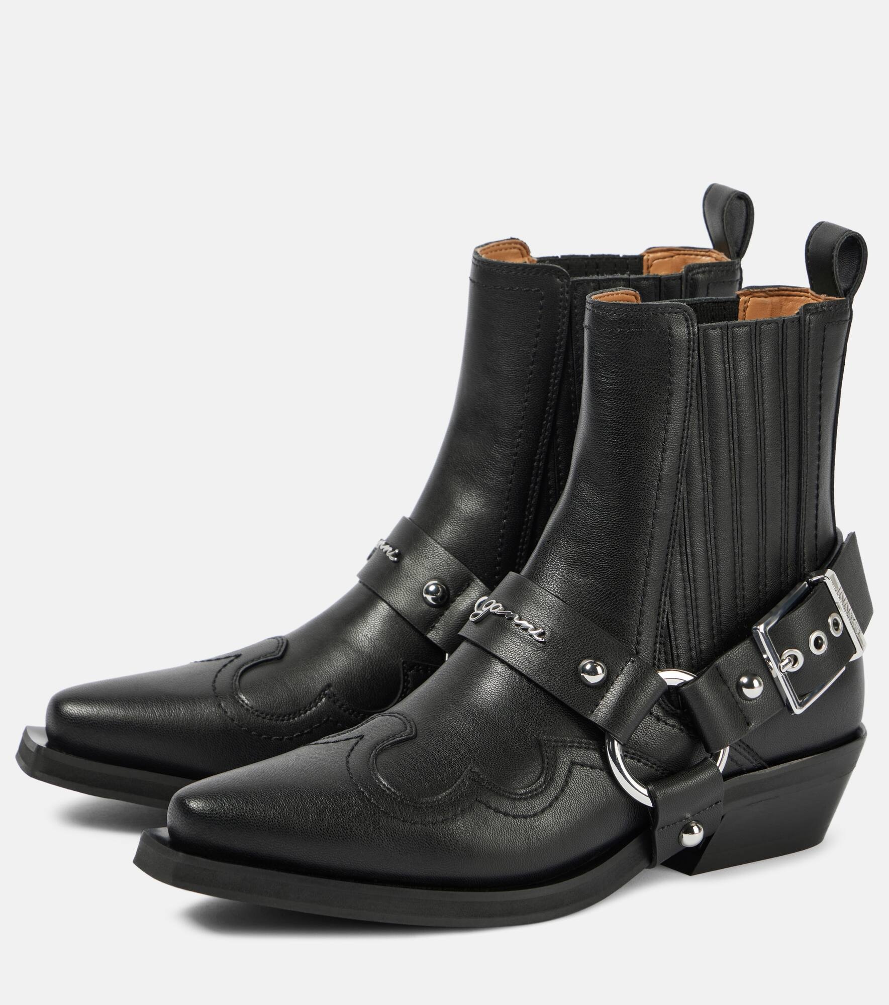 Embroidered faux leather cowboy boots - 4