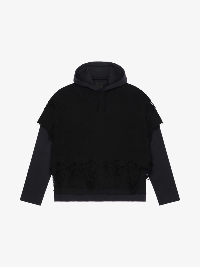 OVERLAPPED HOODIE IN DESTROYED JERSEY KNIT 1