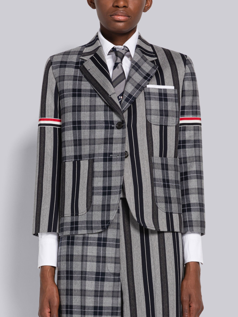 Fun-Mix Tartan Stripe Armband Cropped Sack Sport Coat - 1