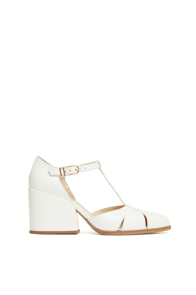 Hawes T-Strap Heel in Cream Leather 1