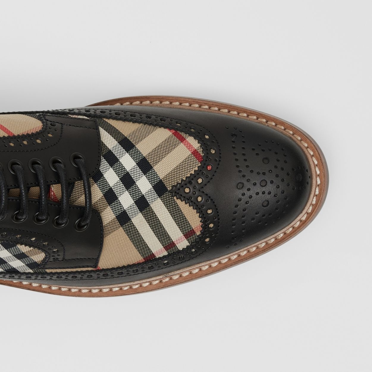 Vintage Check Panel Leather Derby Shoes - 2