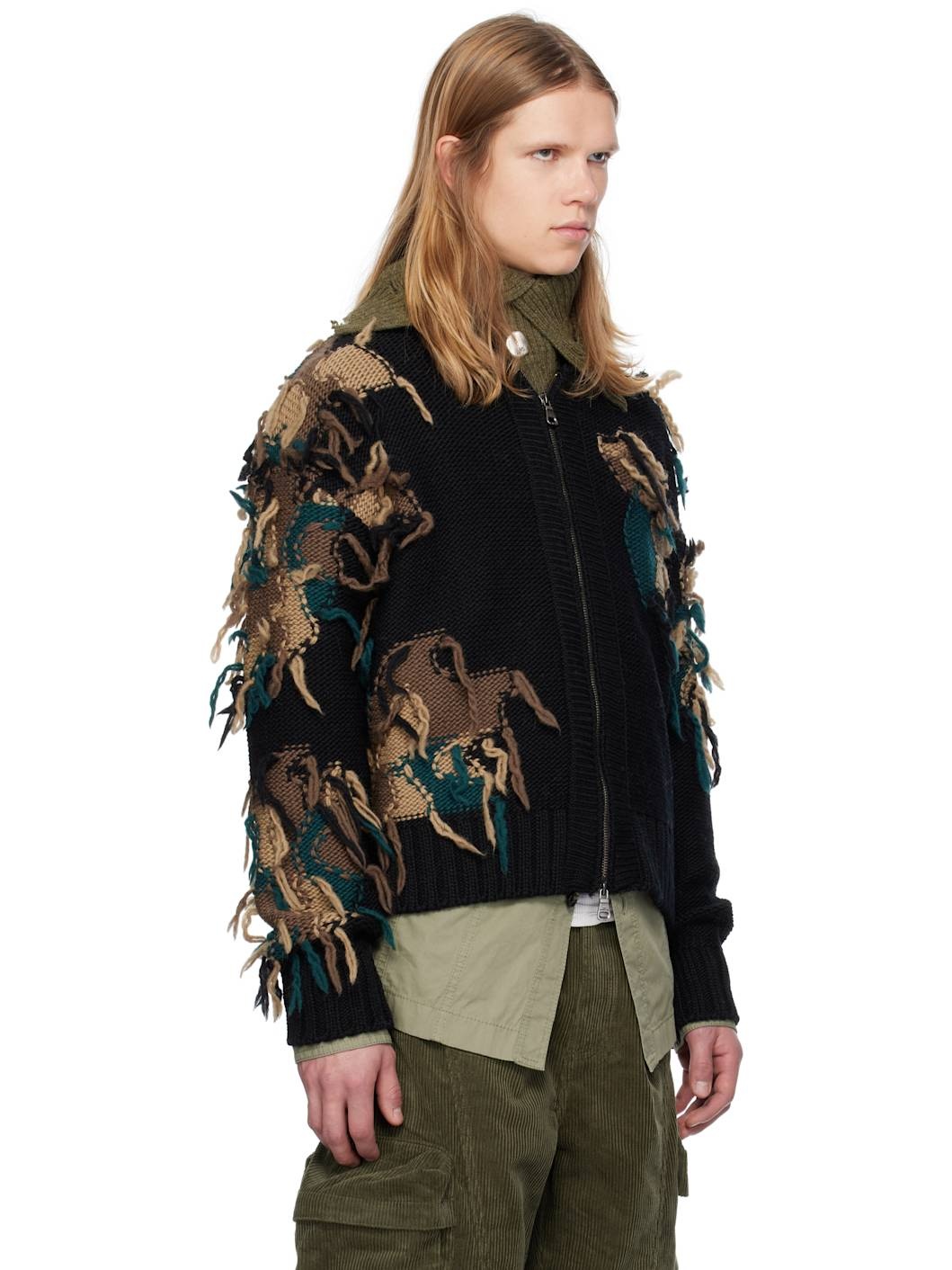 Black New Camouflage Zip-Up Cardigan - 2