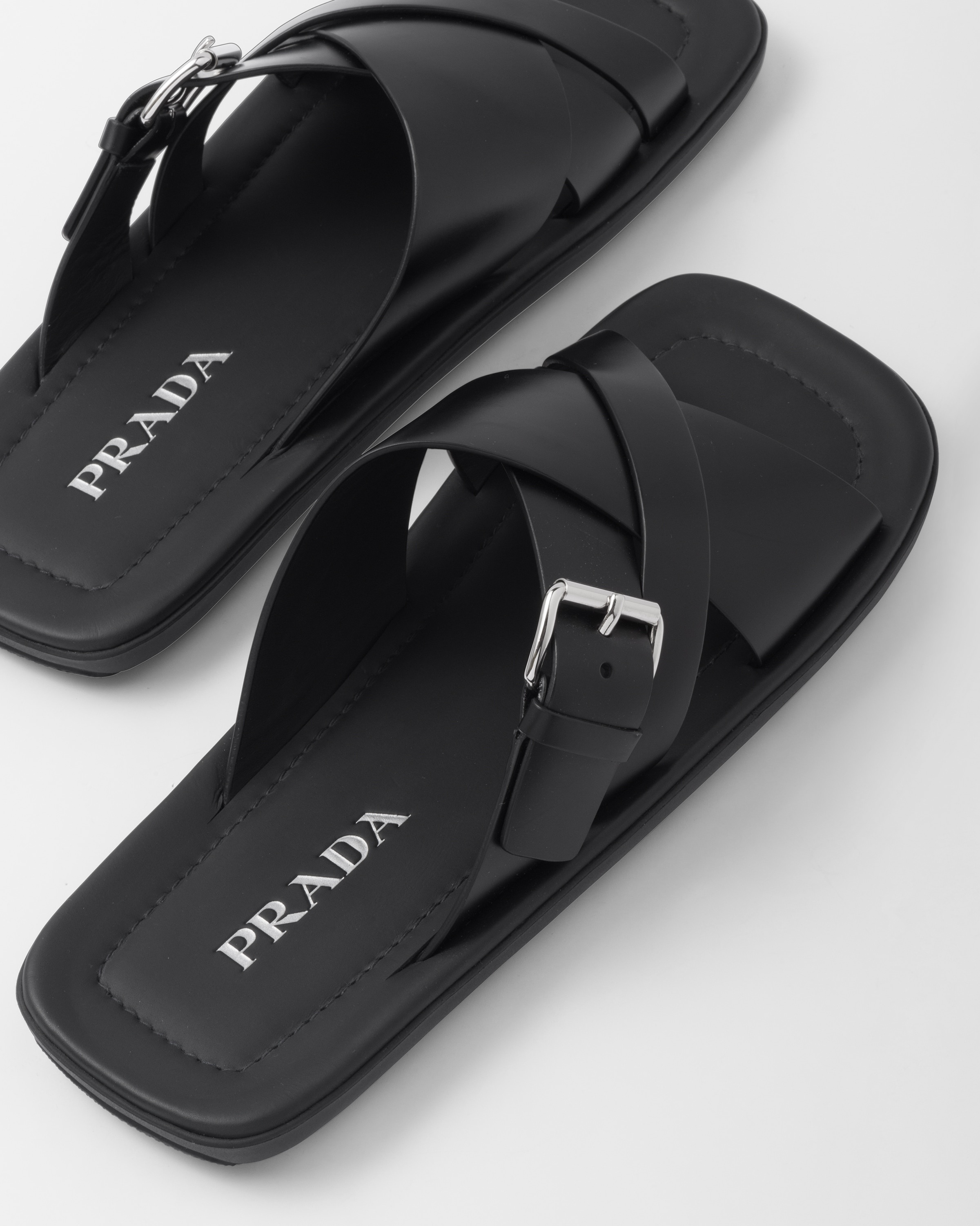 Brushed leather slides - 7