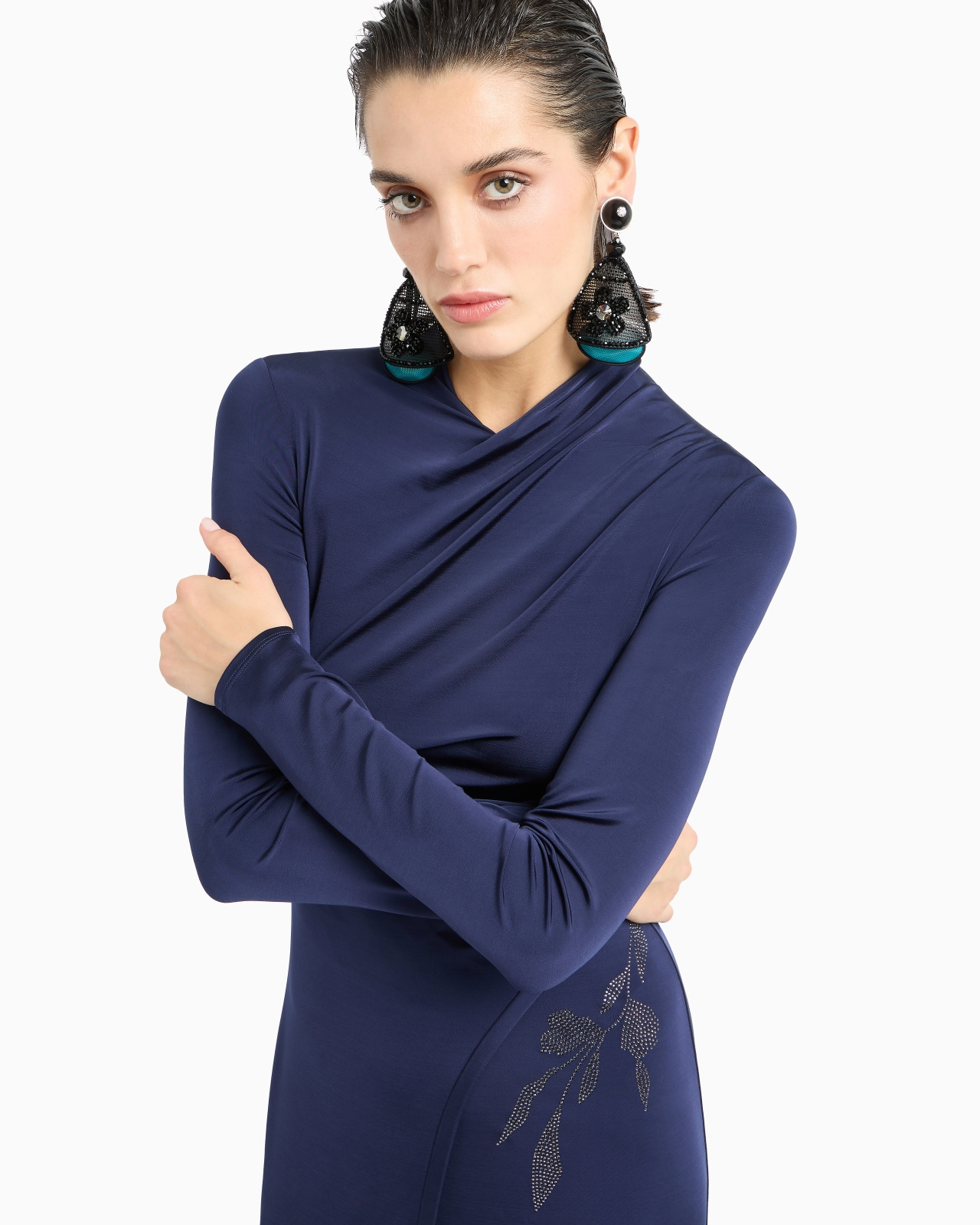 ASV long dress in stretch viscose jersey with rhinestones - 5