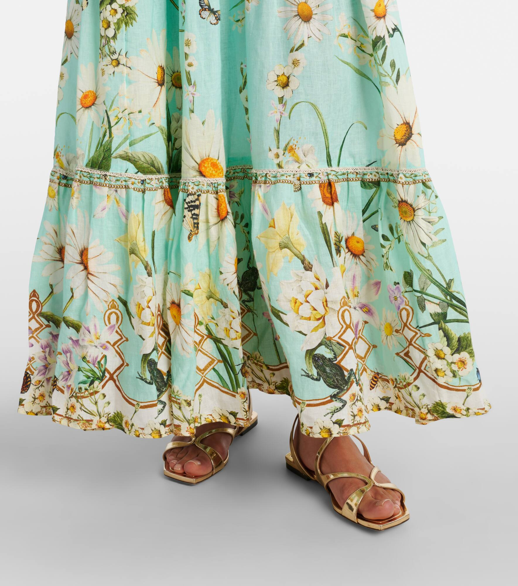 Floral tiered linen maxi skirt - 5
