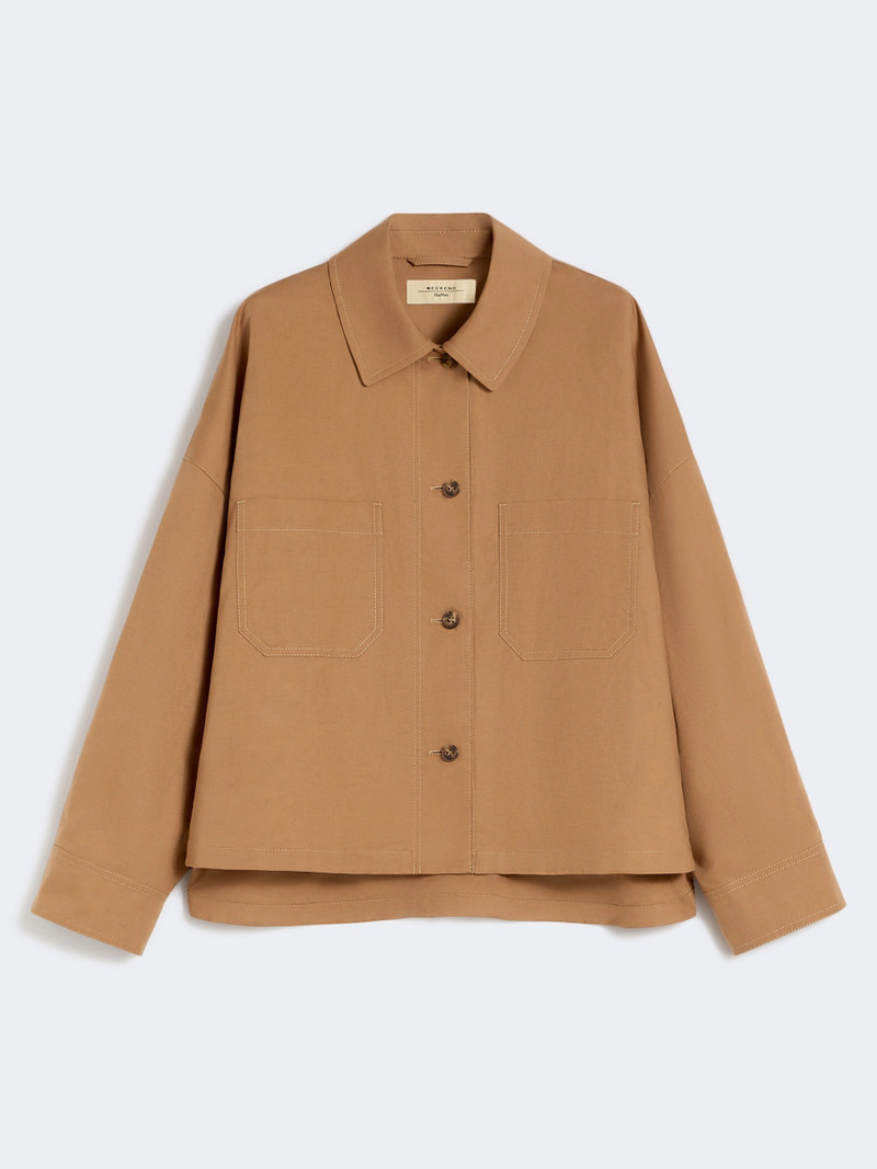 VETTURA Linen and cotton basketweave oversize jacket - TOBACCO 1