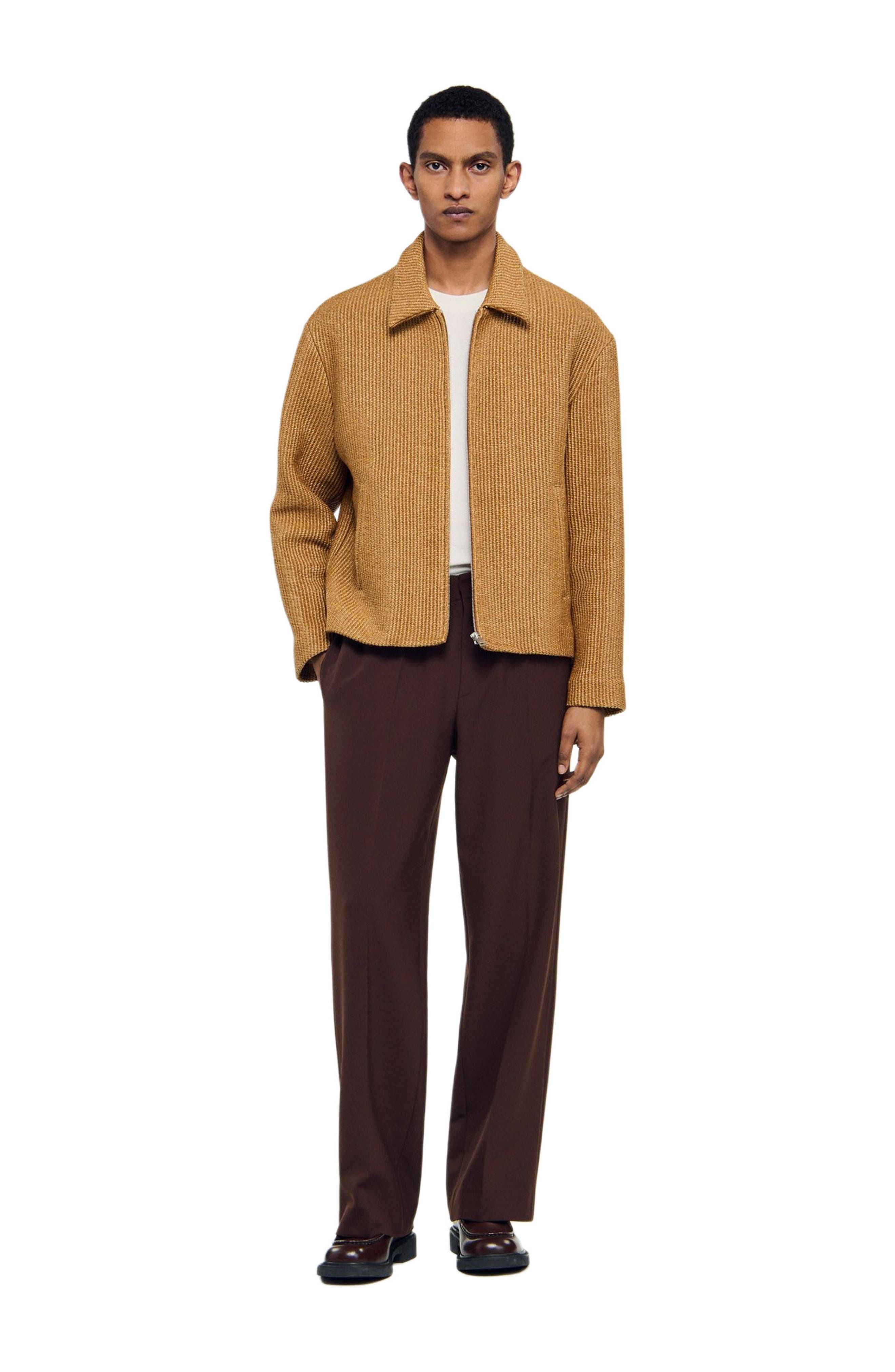 SANDRO Woven raffia jacket in Camel at Nordstrom - 6