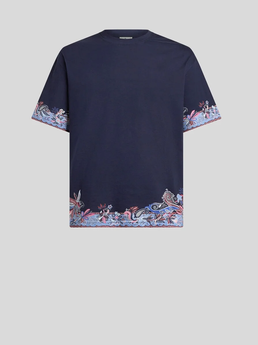 COTTON JERSEY T-SHIRT WITH PLACED PAISLEY PRINT - 1