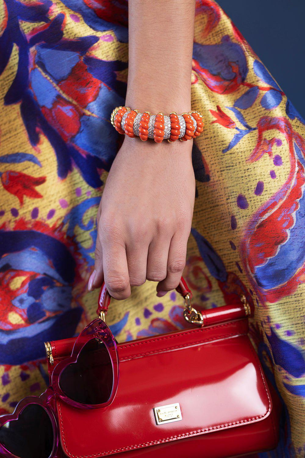 Carved Coral Cuff Bracelet - 4