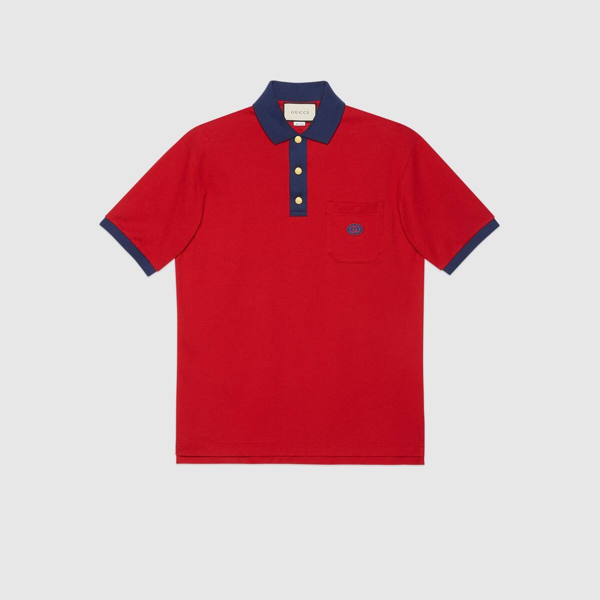 Cotton polo with Interlocking G patch - 1