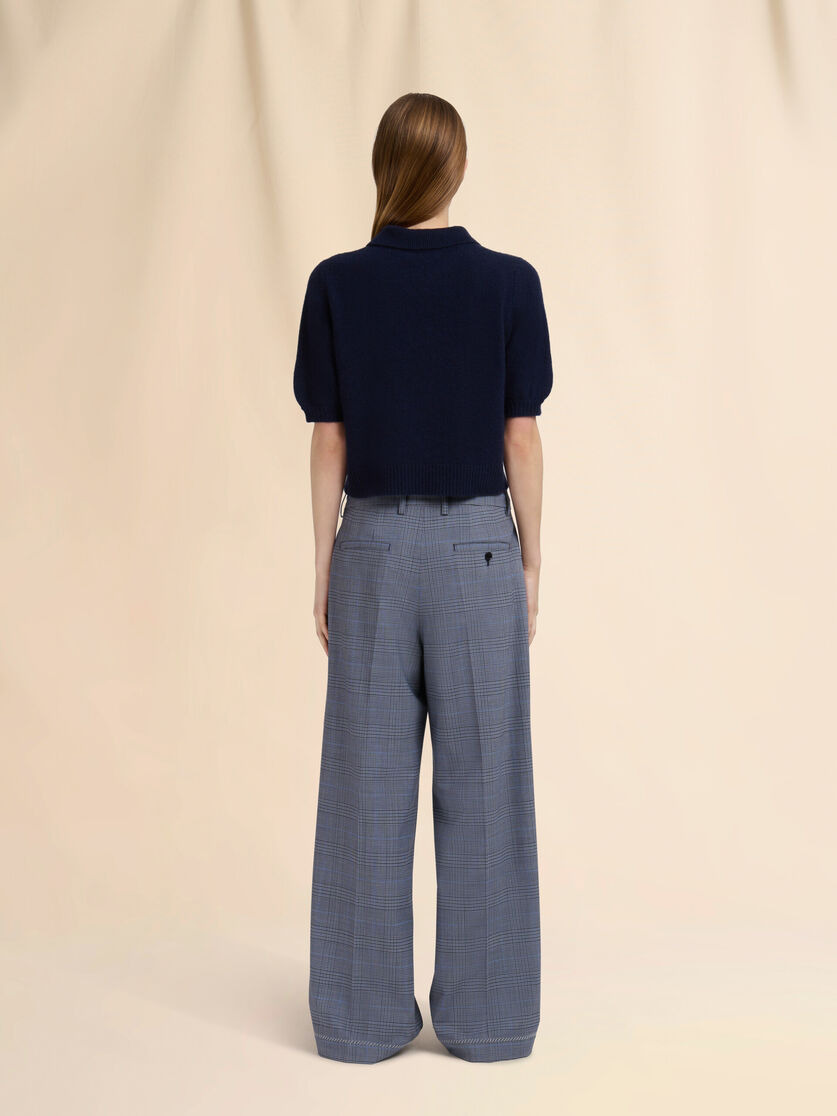 BLUE WOOL TROUSERS WITH PRINCE OF WALES CHECK - 3