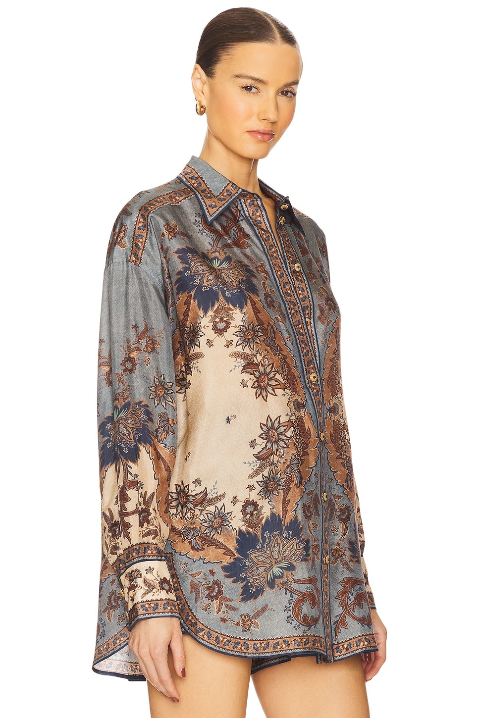 Tシャツ・カットソー Zimmermann FW25 ASCENSION MANSTYLE SHIRT (3498TSS253 BLUE) Ascension Manstyle Shirt Blue/Cream Indienne Floral Online