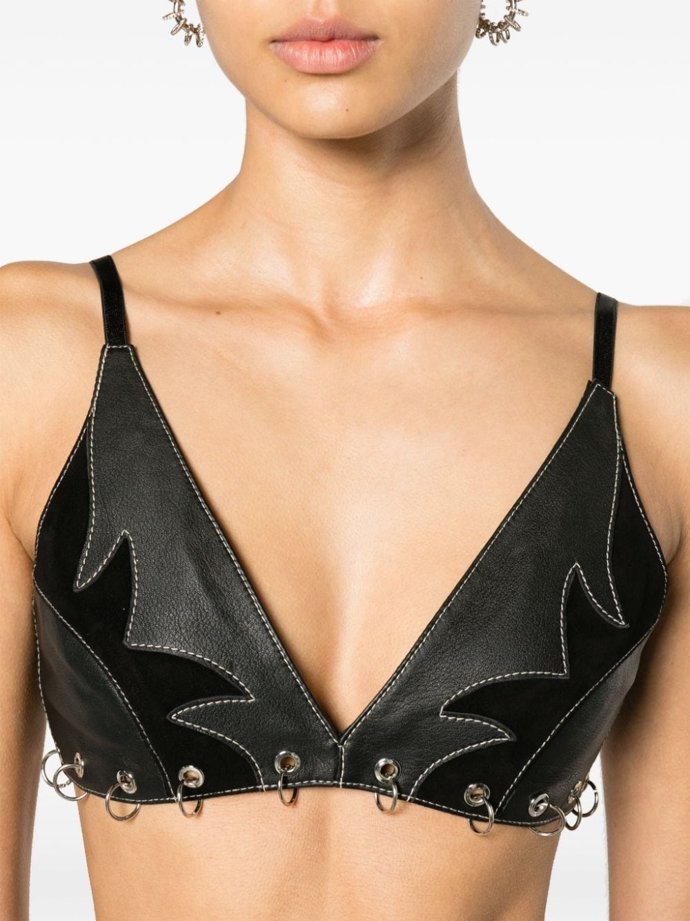 rings-detailed leather bralette top - 5