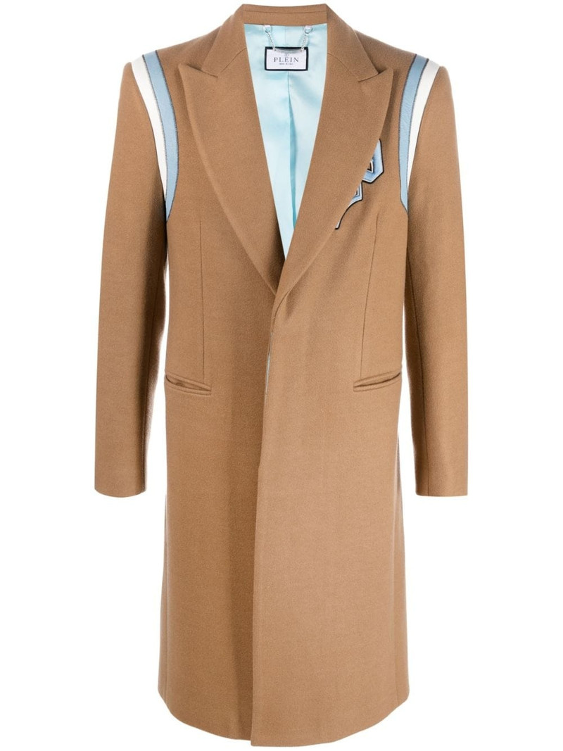logo-patch single-breasted coat 1