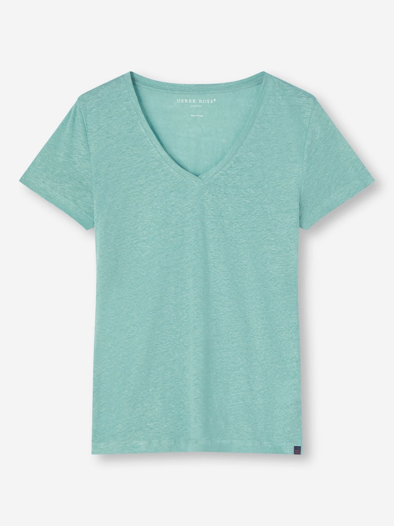 Women's V-Neck T-Shirt Jordan Linen Soft Aqua - 1