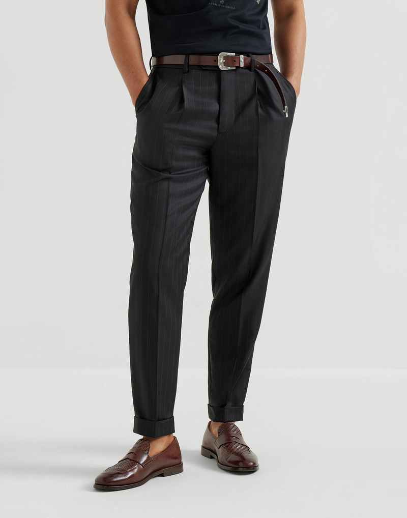 Virgin wool chalk stripe batavia trousers with pleat 2