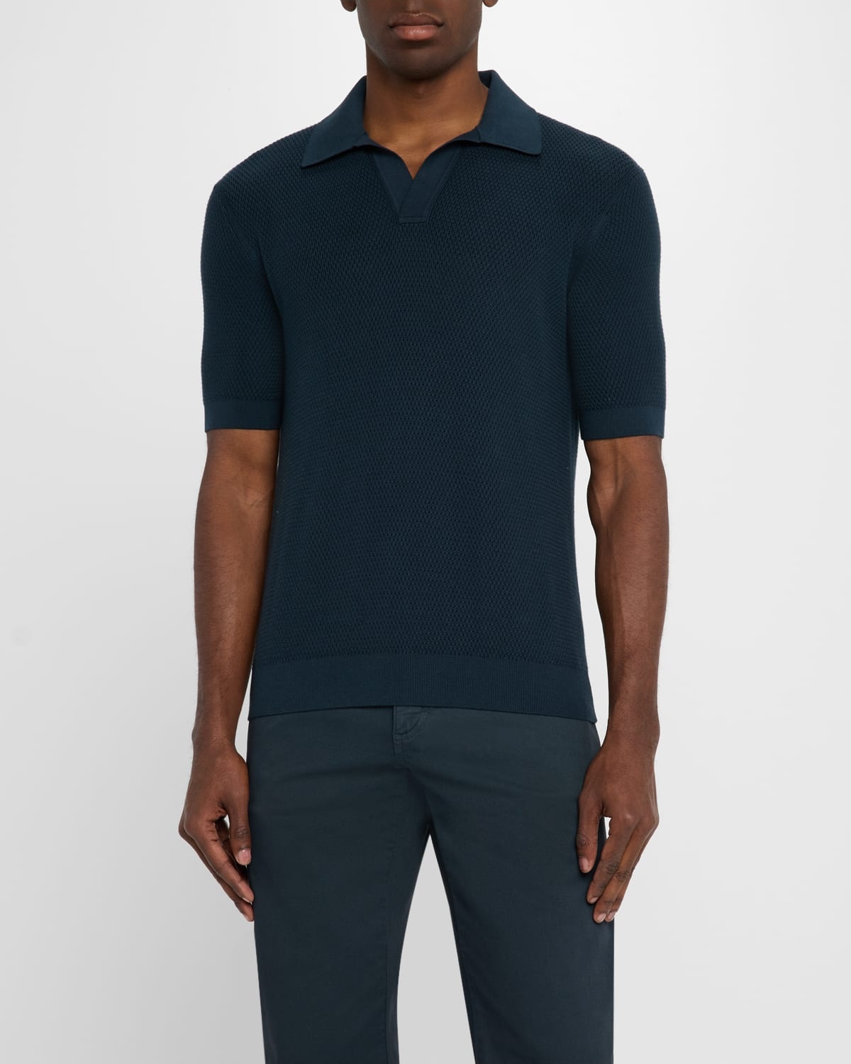 Men's Cotton Textured Johnny-Collar Polo Sweater - 4