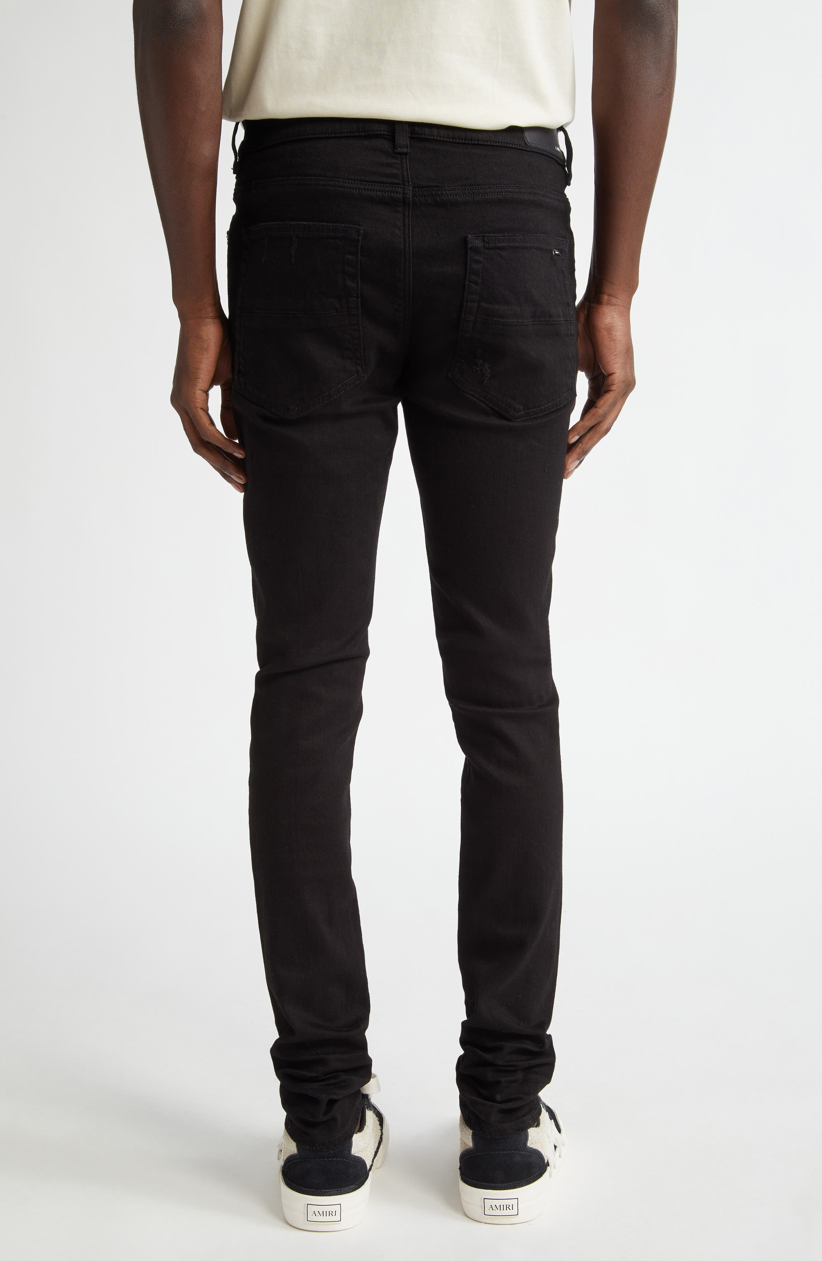 AMIRI MX1 Leather Patch Ripped Skinny Jeans in Black Od at Nordstrom - 3