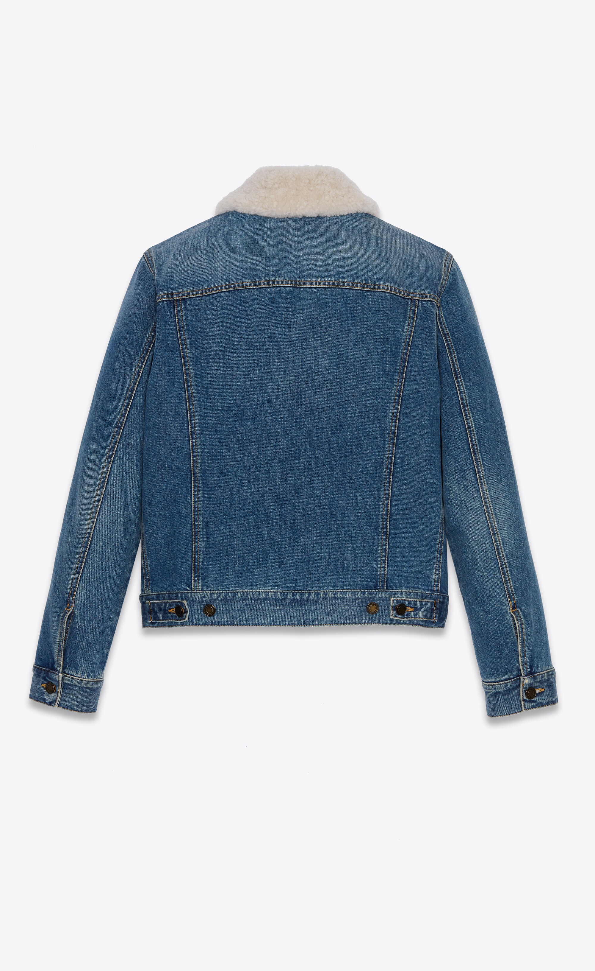 jacket with shearling collar in used 70’s blue denim - 3
