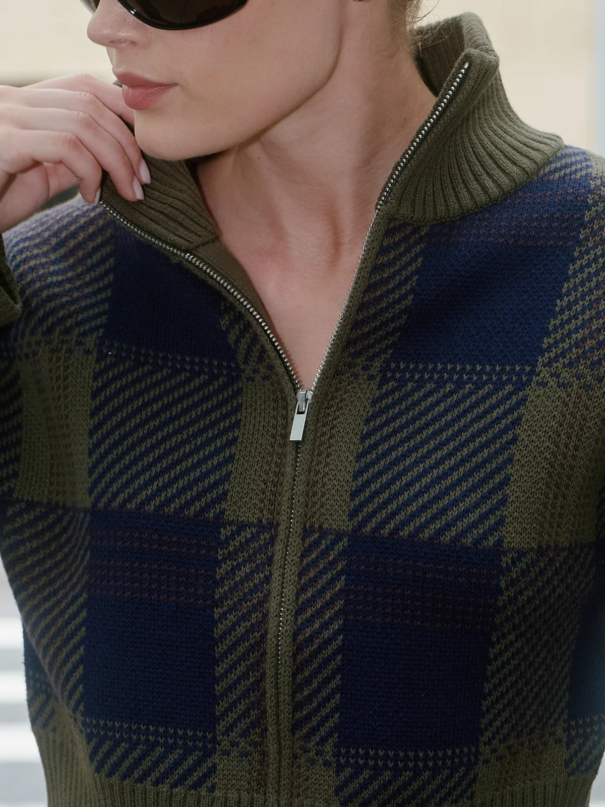 525 X DL10C: Mulberry Plaid Cotton Sweater Jacket - 1