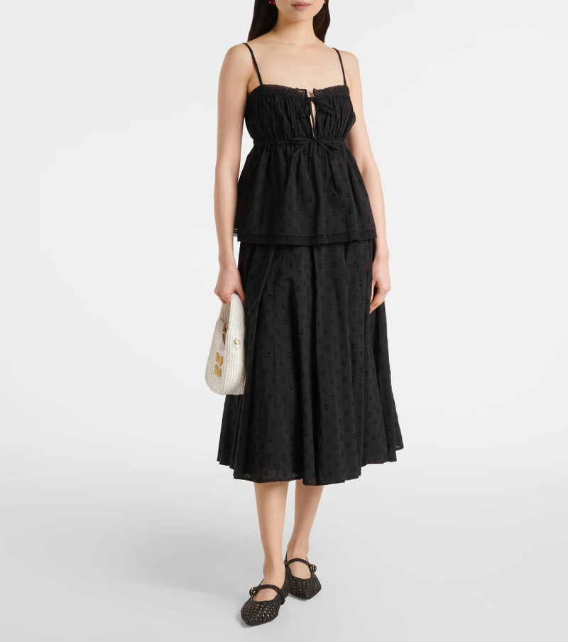 ULLA JOHNSON Quinn lace-trimmed gathered cotton top outlook