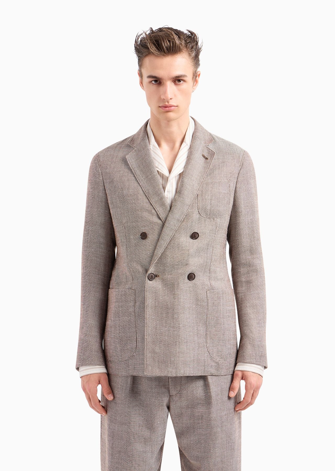 Upton Line double-breasted jacket in wool, silk, linen and cashmere chequerboard jacquard - 2
