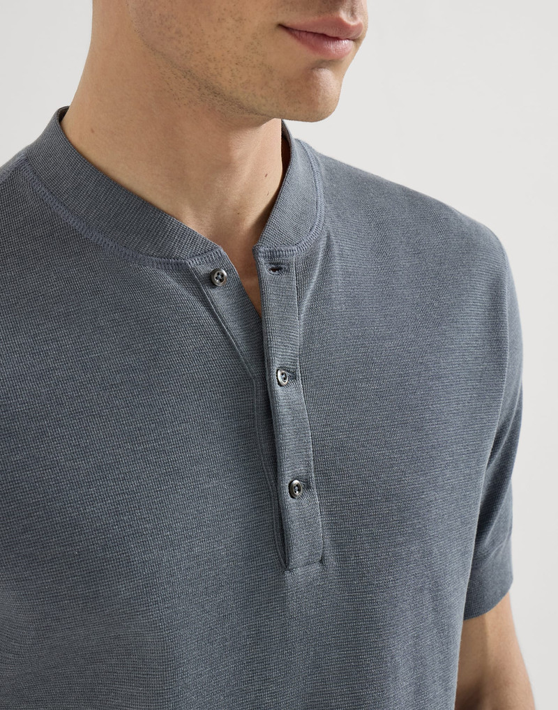 Cotton waffle jersey T-shirt with Henley collar 4