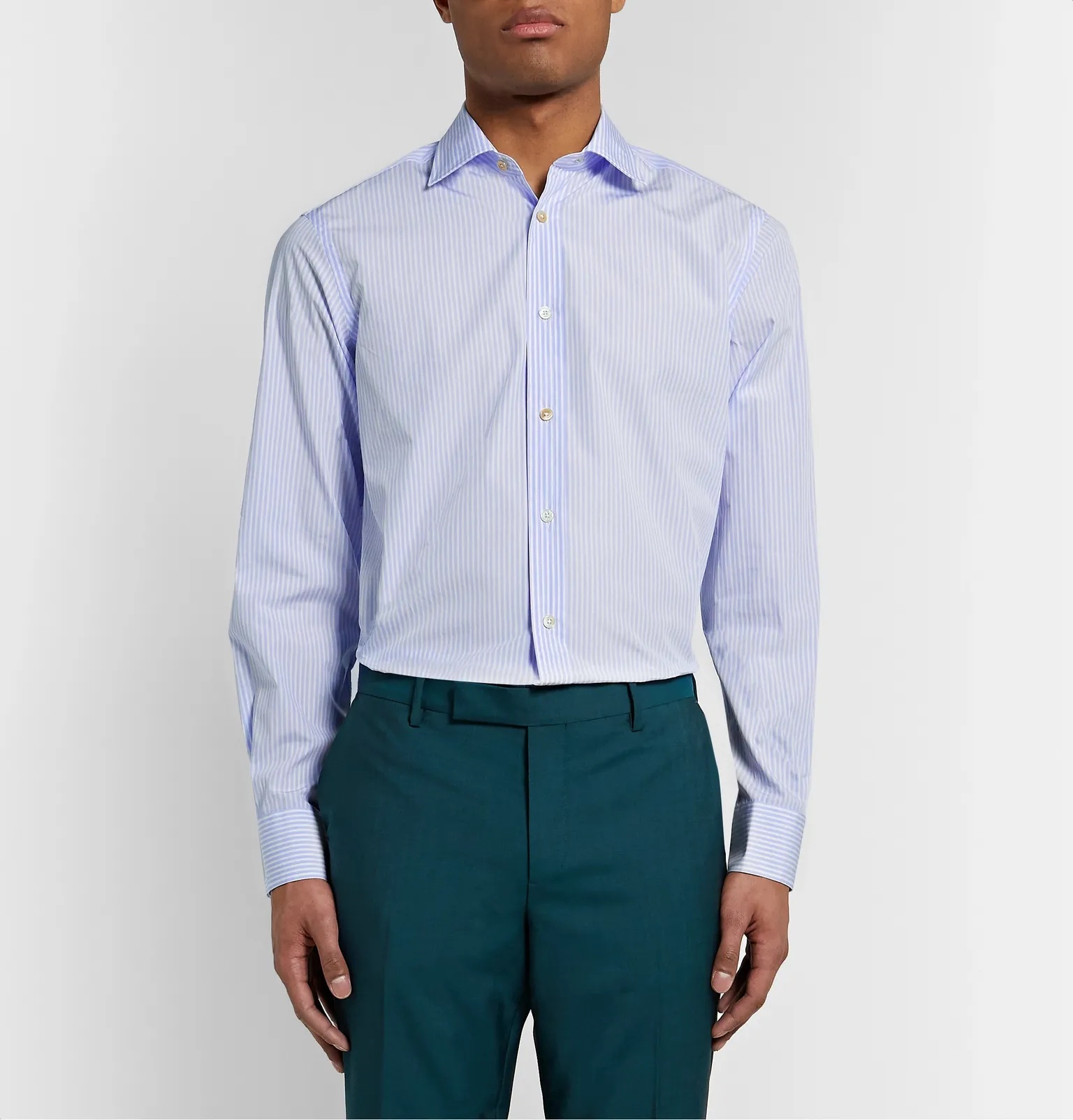 Slim-Fit Cutaway-Collar Striped Cotton-Poplin Shirt - 5