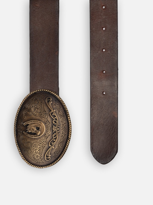 Western Buckle Belt Dark Brown - 6