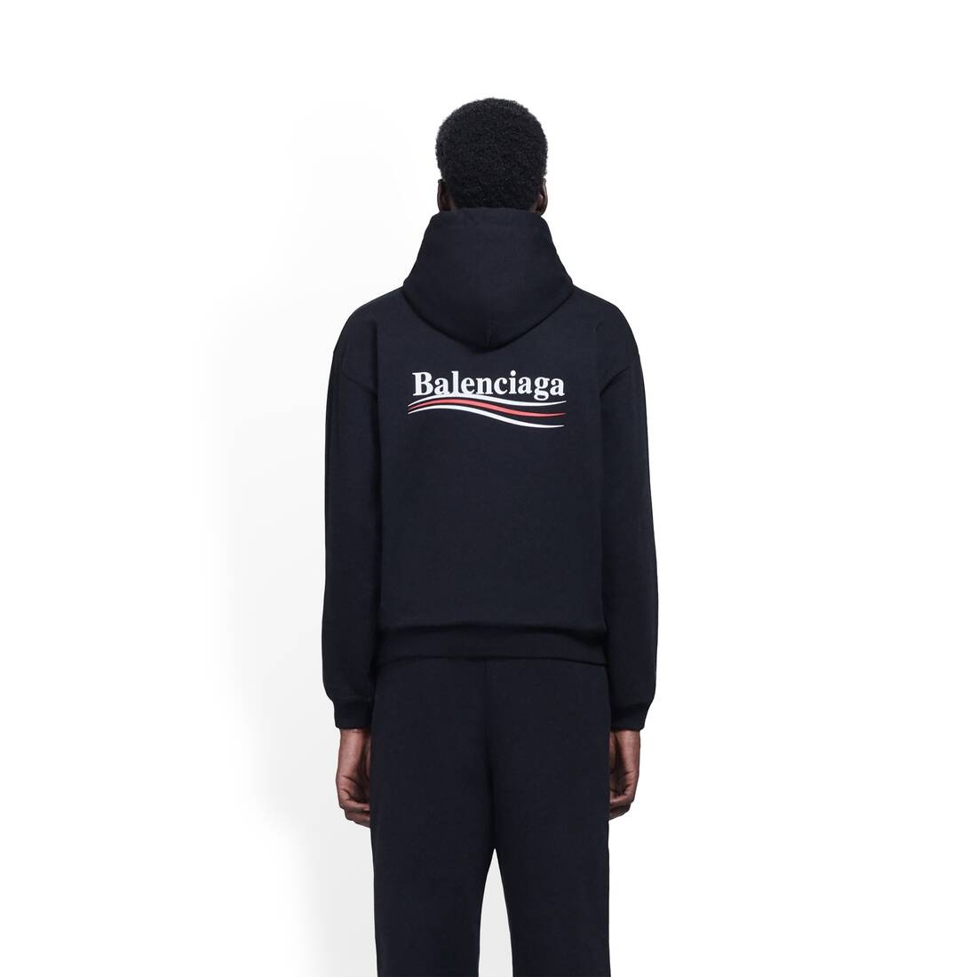 BALENCIAGA Men's Political Campaign Hoodie Medium Fit in Black