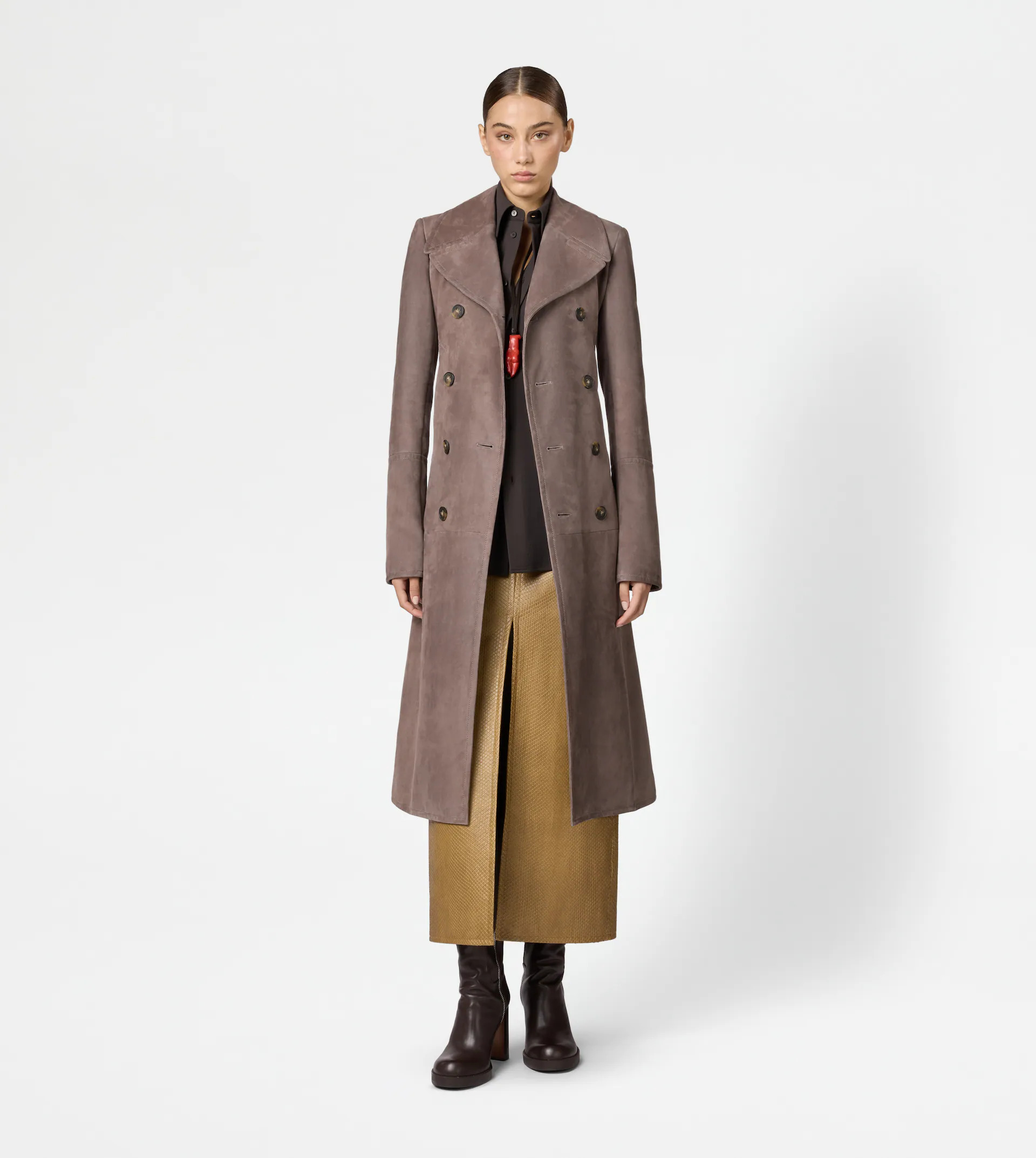 TRENCH COAT IN PASHMY SUEDE - BROWN - 2