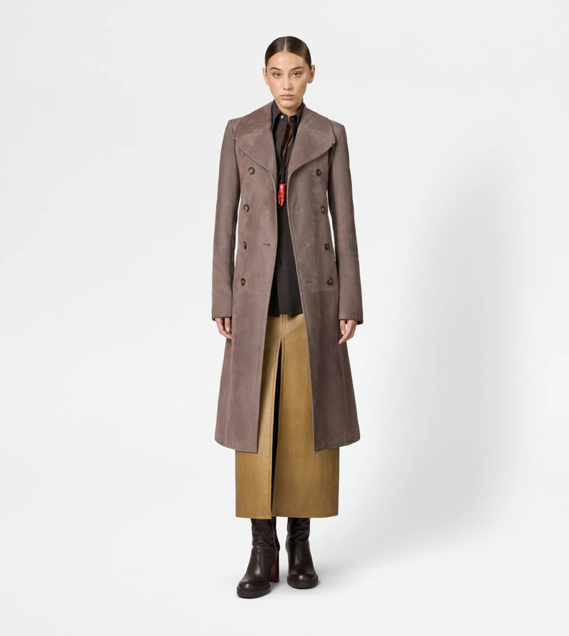 Tod's TRENCH COAT IN PASHMY SUEDE - BROWN outlook