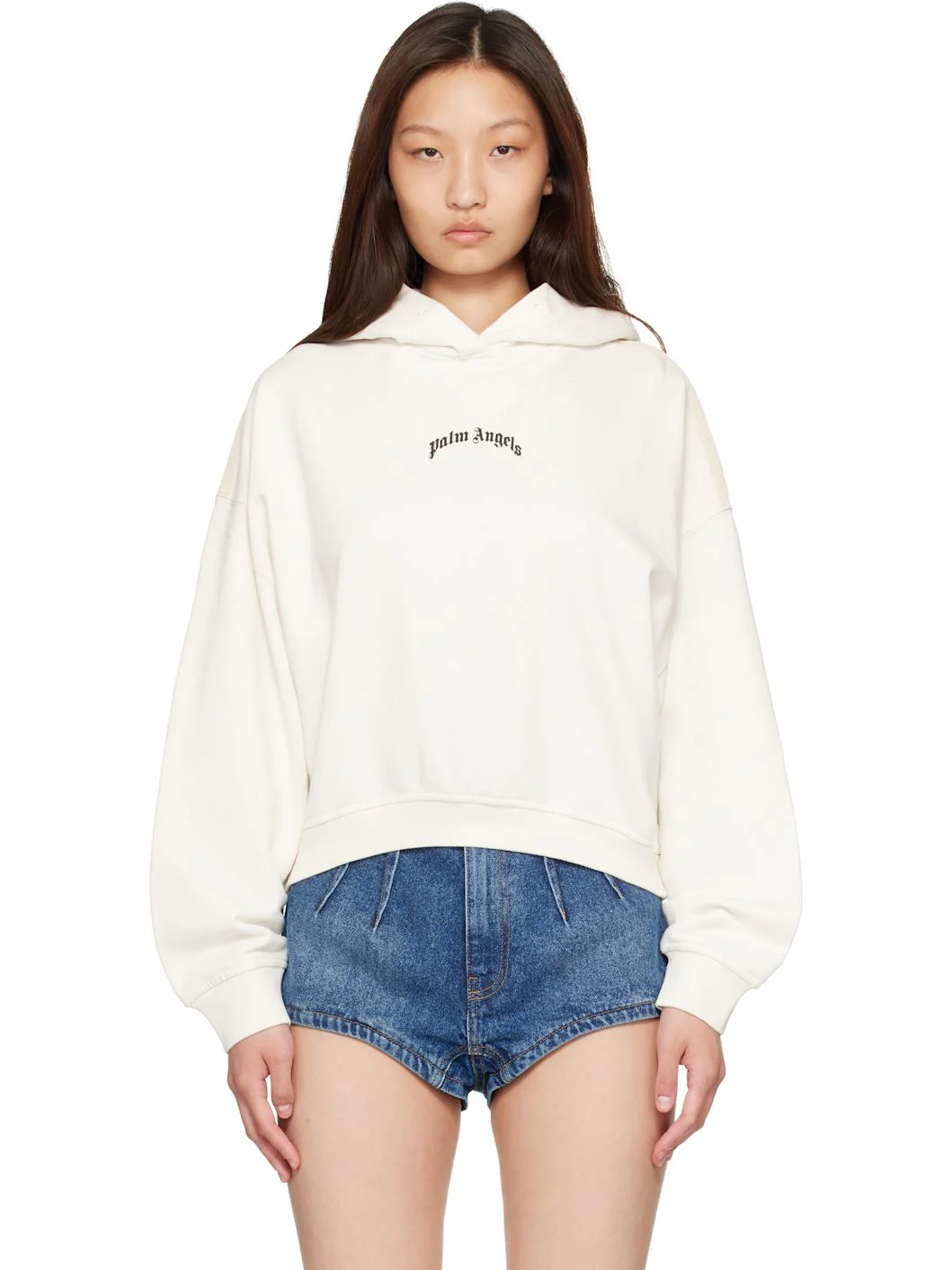 Off-White Curved Logo Loose Crop Hoodie - 1