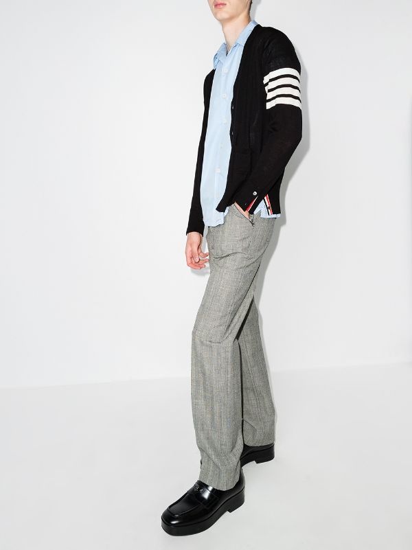 THOM BROWNE Men Classic V-Neck Cardigan In Sustainable Fine Merino Wool - 3