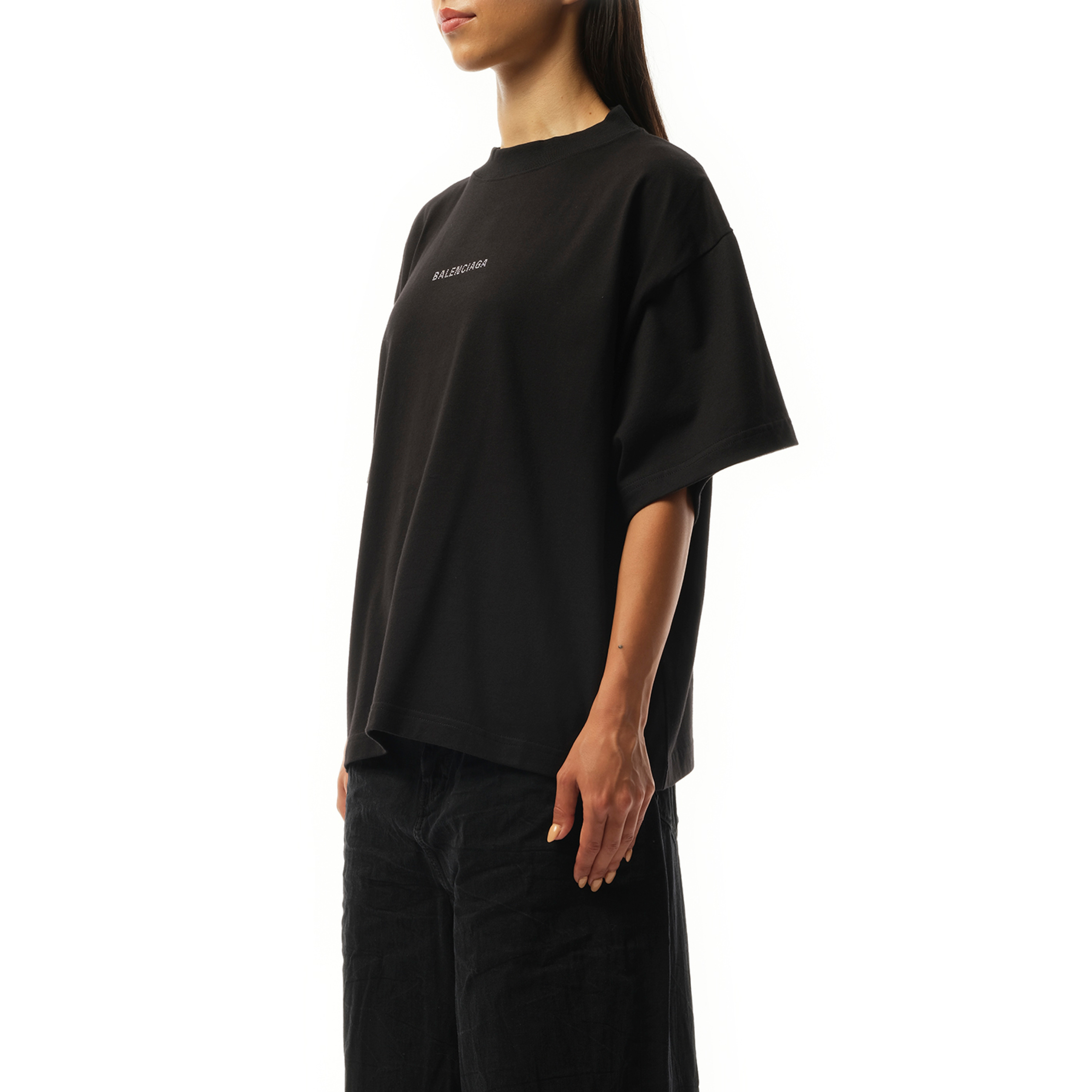 Paris Strass Cropped T-Shirt in Black - 5