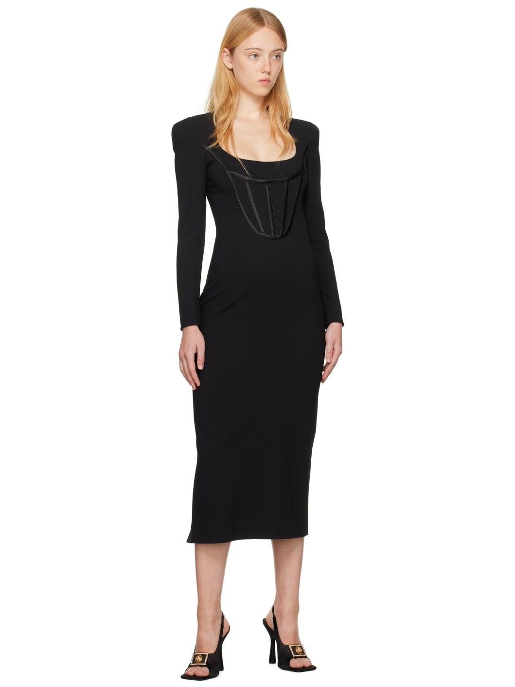 Black Boning Midi Dress - 4