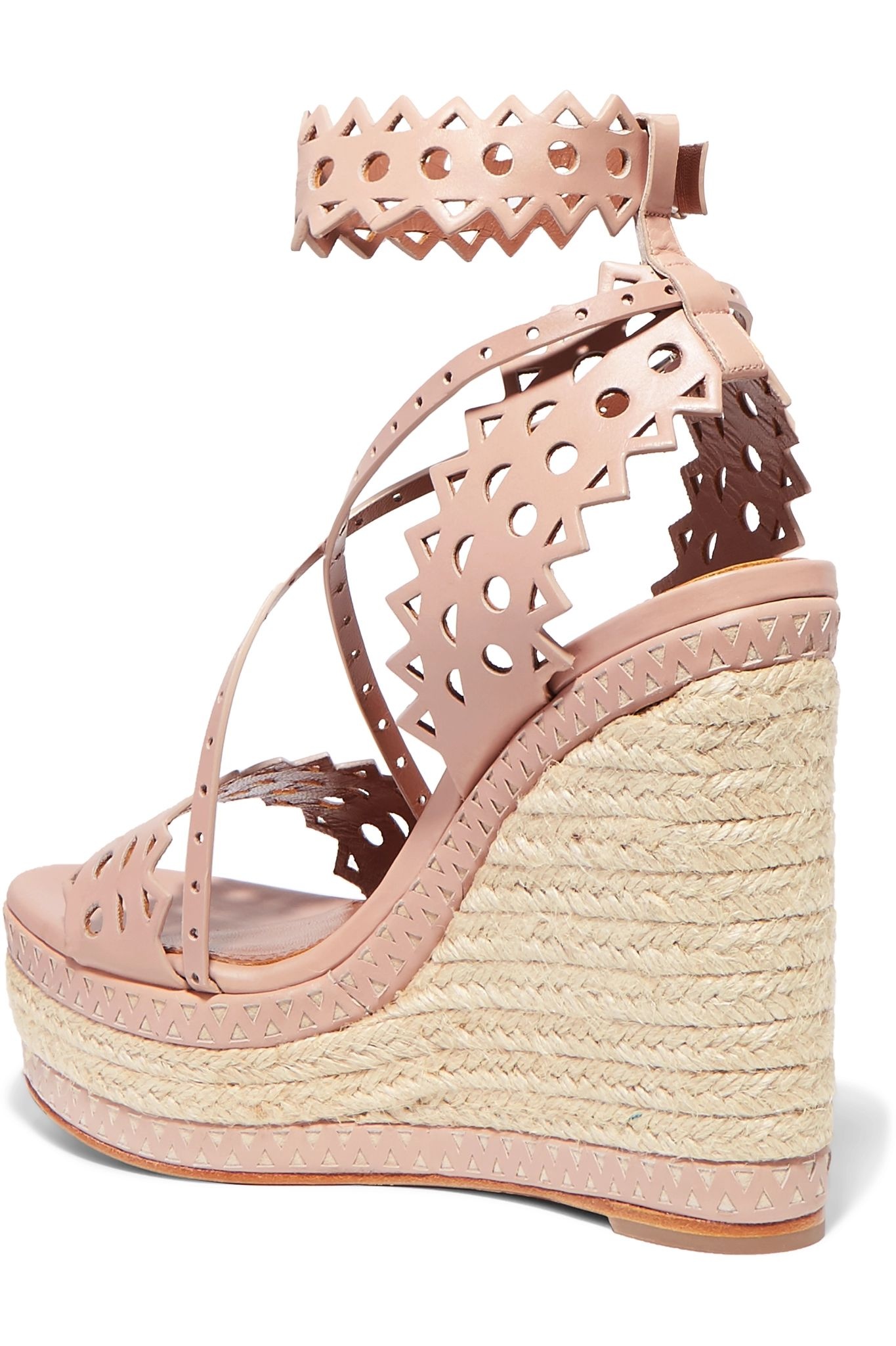 140 laser-cut leather wedge espadrilles - 4