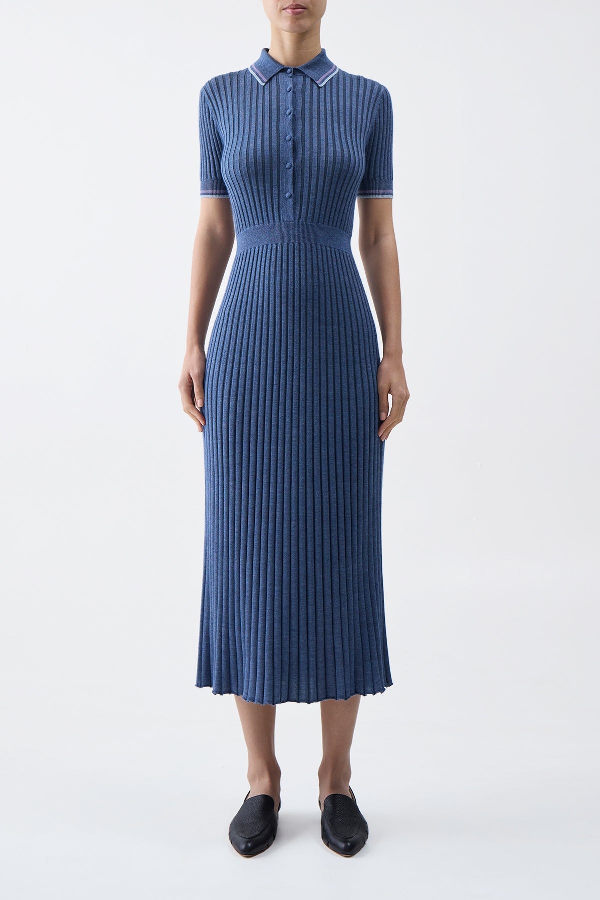 Eyot Knit Dress in Denim Blue Cashmere Silk - 3