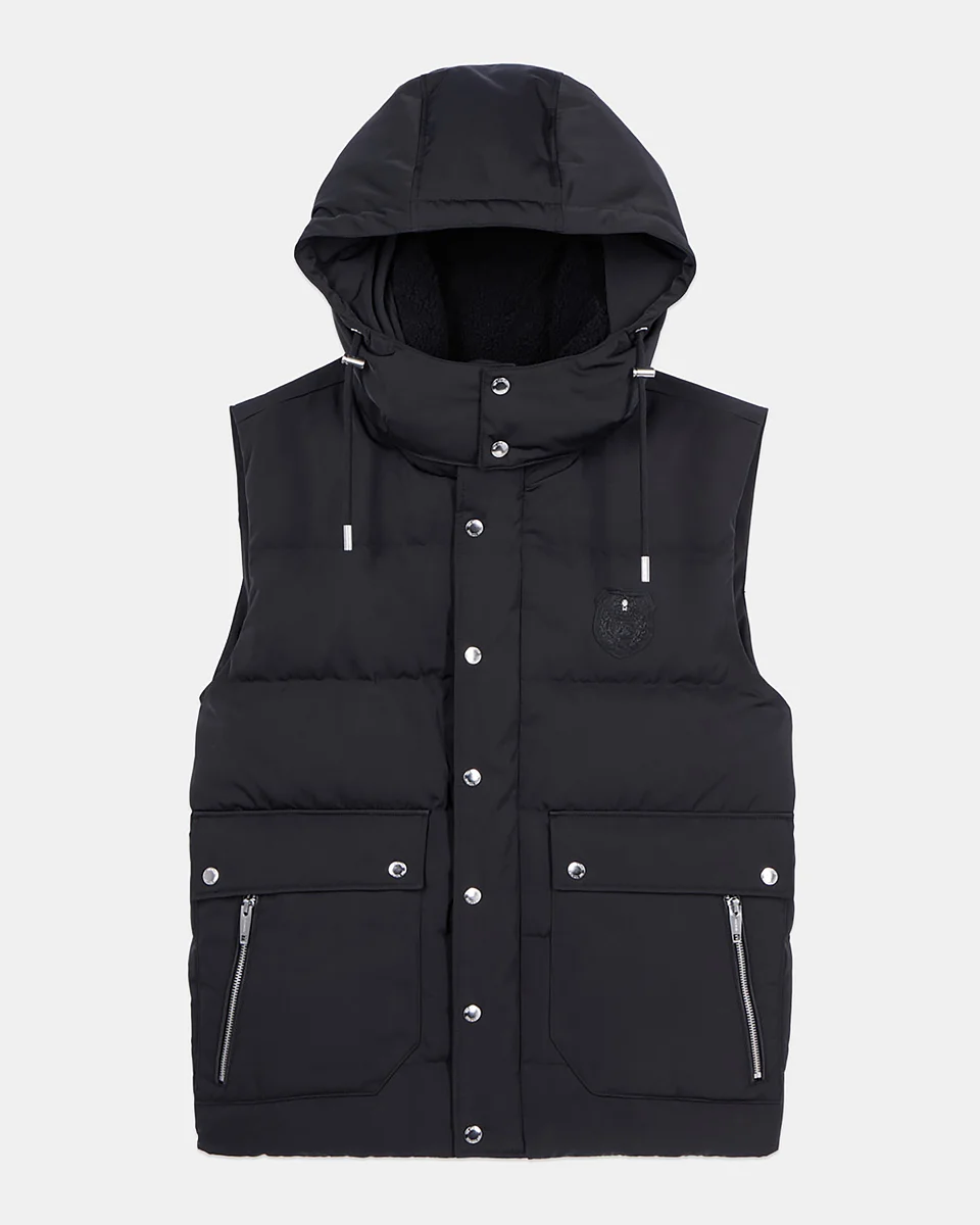 BLACK SLEEVELESS DOWN JACKET - 1